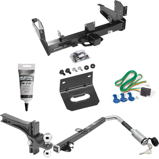 Fits 2003-2010 Dodge Ram 2500 Trailer Hitch Tow PKG w/ 4-Flat Wiring Harness + 2-1/2" to 2" Adapter 24" Length + Adjustable Drop Rise Dual Ball Ball Mount 2" & 2-5/16" Trailer Balls + Hitch Lock + Wiring Bracket + Electric Grease By Draw-Tite