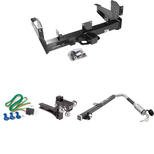 Fits 2011-2023 RAM 2500 Trailer Hitch Tow PKG w/ 4-Flat Wiring Harness + 2-1/2" to 2" Adapter 24" Length + Adjustable Drop Rise Triple Ball Ball Mount 1-7/8" & 2" & 2-5/16" Trailer Balls + Hitch Lock By Draw-Tite