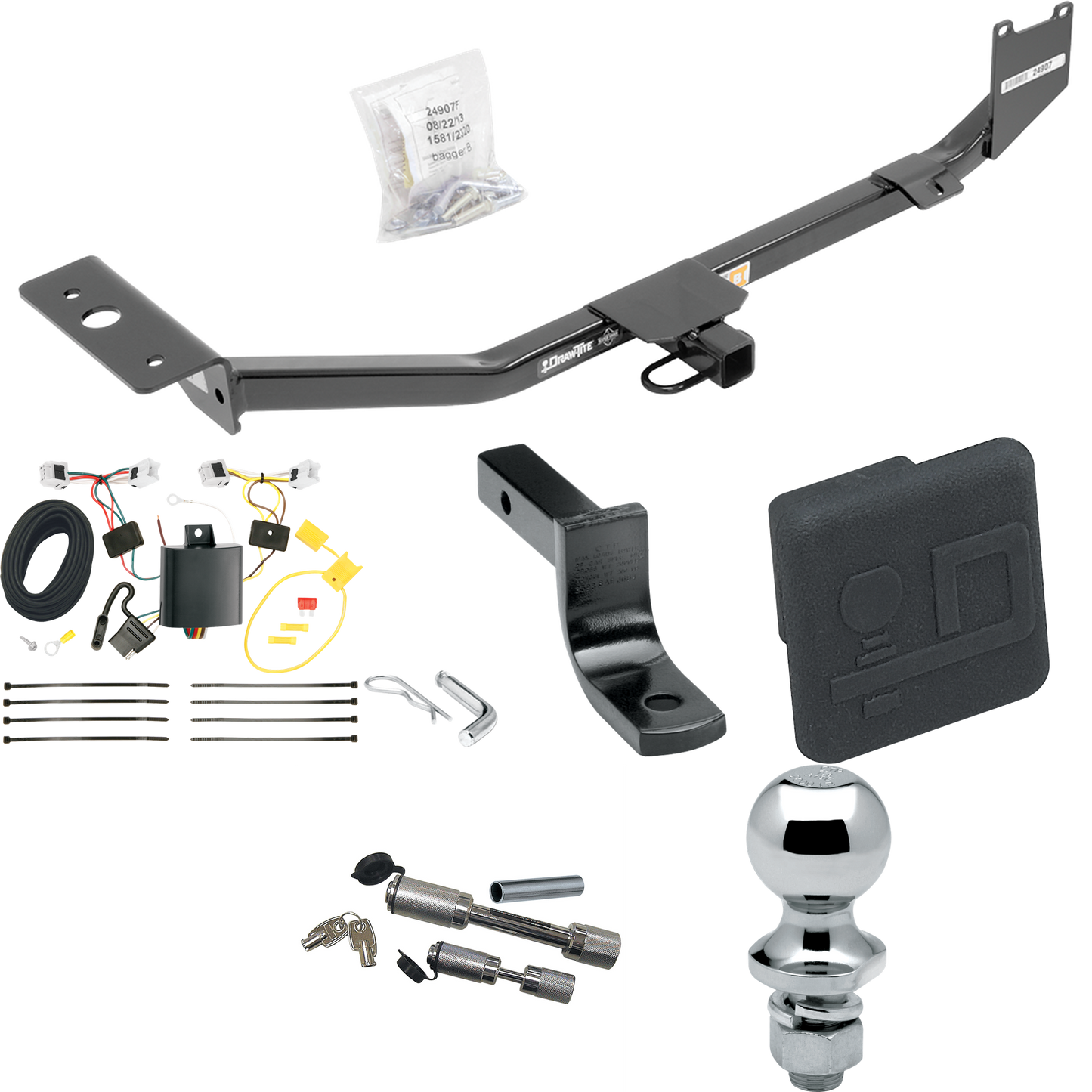 Fits 2013-2022 Nissan Sentra Trailer Hitch Tow PKG w/ 4-Flat Wiring Harness + Draw-Bar + 1-7/8" Ball + Hitch Cover + Dual Hitch & Coupler Locks (Excludes: SR & SV Models) By Draw-Tite