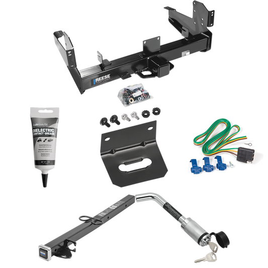 Fits 2011-2023 RAM 2500 Trailer Hitch Tow PKG w/ 4-Flat Wiring Harness + 2-1/2" to 2" Adapter 24" Length + Hitch Lock + Wiring Bracket + Electric Grease By Reese Towpower