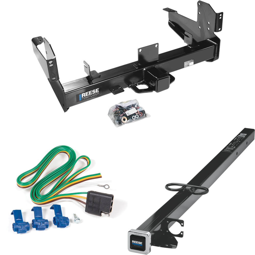 Fits 2003-2010 Dodge Ram 3500 Trailer Hitch Tow PKG w/ 4-Flat Wiring Harness + 2-1/2" to 2" Adapter 41" Length By Reese Towpower