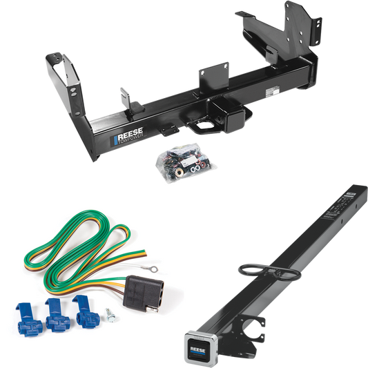 Fits 2003-2010 Dodge Ram 3500 Trailer Hitch Tow PKG w/ 4-Flat Wiring Harness + 2-1/2" to 2" Adapter 41" Length By Reese Towpower