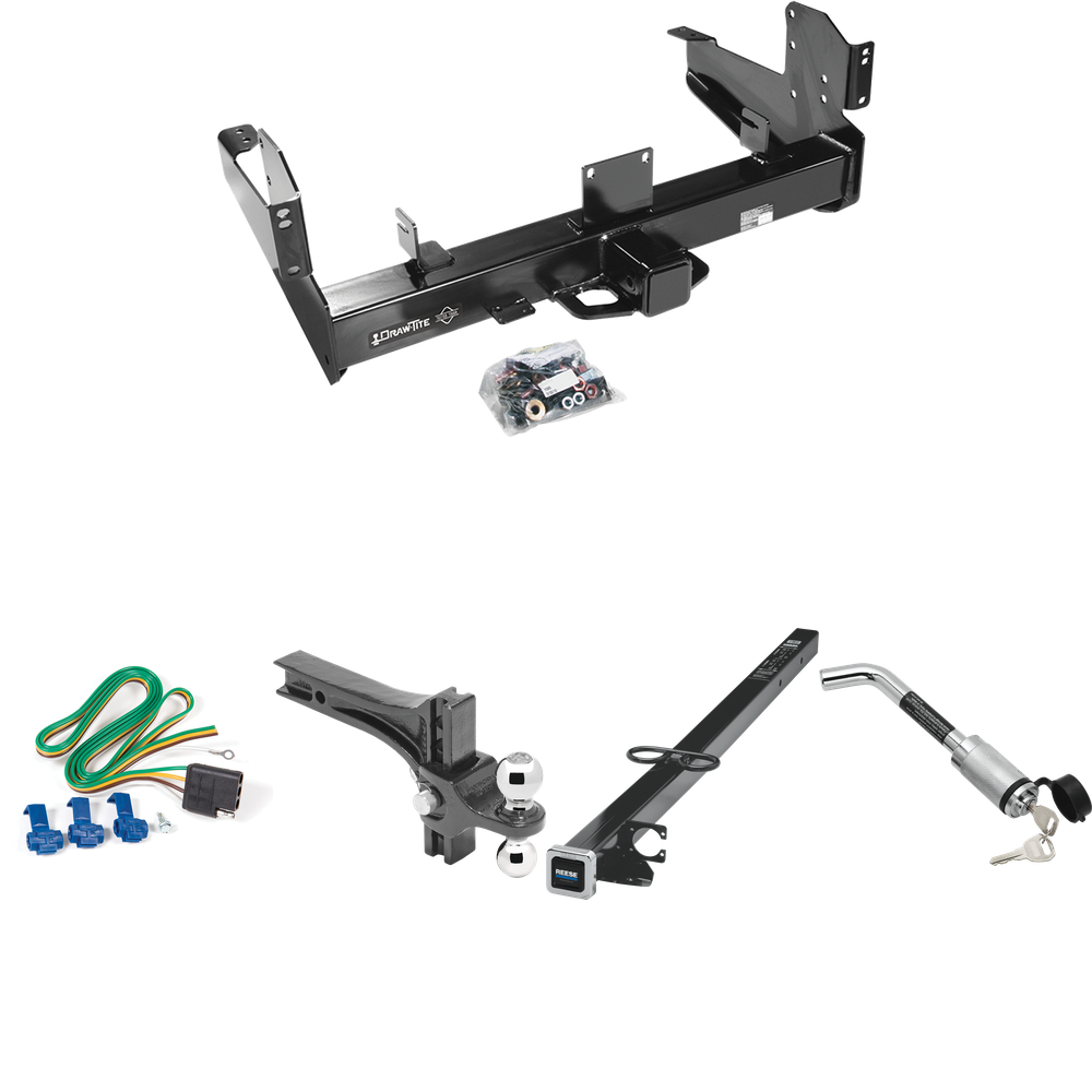 Fits 2011-2023 RAM 3500 Trailer Hitch Tow PKG w/ 4-Flat Wiring Harness + 2-1/2" to 2" Adapter 41" Length + Adjustable Drop Rise Dual Ball Ball Mount 2" & 2-5/16" Trailer Balls + Hitch Lock By Draw-Tite