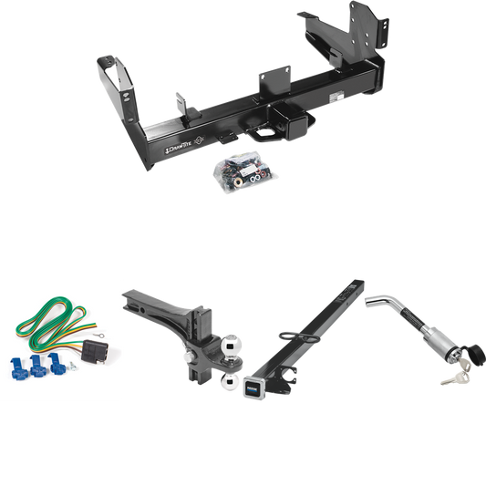 Fits 2011-2023 RAM 3500 Trailer Hitch Tow PKG w/ 4-Flat Wiring Harness + 2-1/2" to 2" Adapter 41" Length + Adjustable Drop Rise Dual Ball Ball Mount 2" & 2-5/16" Trailer Balls + Hitch Lock By Draw-Tite