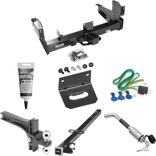 Fits 2003-2010 Dodge Ram 3500 Trailer Hitch Tow PKG w/ 4-Flat Wiring Harness + 2-1/2" to 2" Adapter 41" Length + Adjustable Drop Rise Dual Ball Ball Mount 2" & 2-5/16" Trailer Balls + Hitch Lock + Wiring Bracket + Electric Grease By Reese Towpower