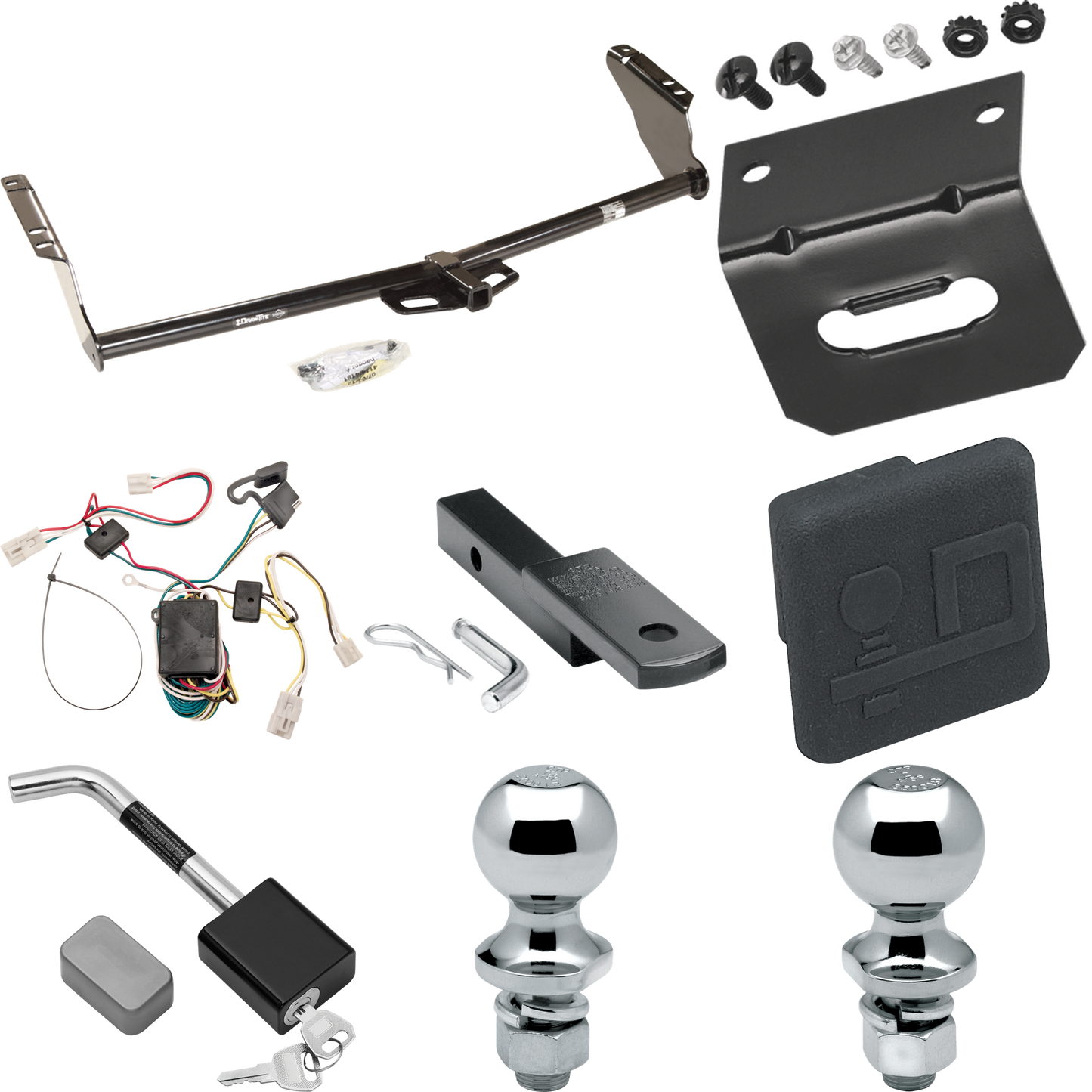 Fits 2004-2010 Toyota Sienna Trailer Hitch Tow PKG w/ 4-Flat Wiring Harness + Draw-Bar + 1-7/8" + 2" Ball + Wiring Bracket + Hitch Cover + Hitch Lock By Draw-Tite