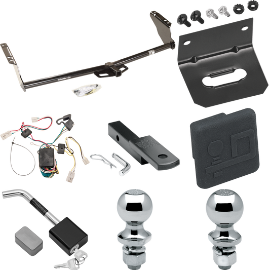 Fits 2004-2010 Toyota Sienna Trailer Hitch Tow PKG w/ 4-Flat Wiring Harness + Draw-Bar + 1-7/8" + 2" Ball + Wiring Bracket + Hitch Cover + Hitch Lock By Draw-Tite