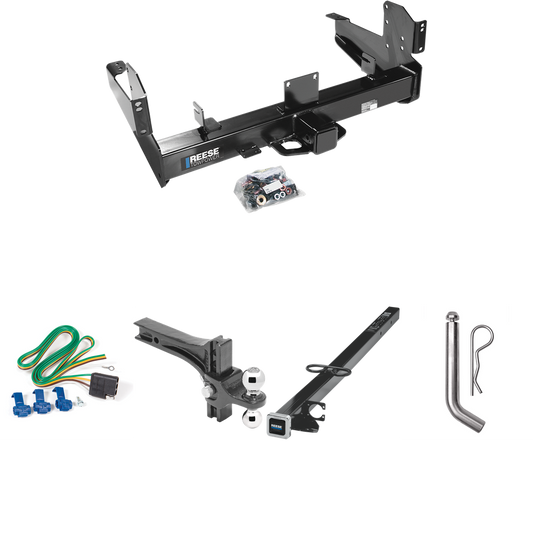 Fits 2003-2010 Dodge Ram 2500 Trailer Hitch Tow PKG w/ 4-Flat Wiring Harness + 2-1/2" to 2" Adapter 41" Length + Adjustable Drop Rise Dual Ball Ball Mount 2" & 2-5/16" Trailer Balls + Pin/Clip By Reese Towpower