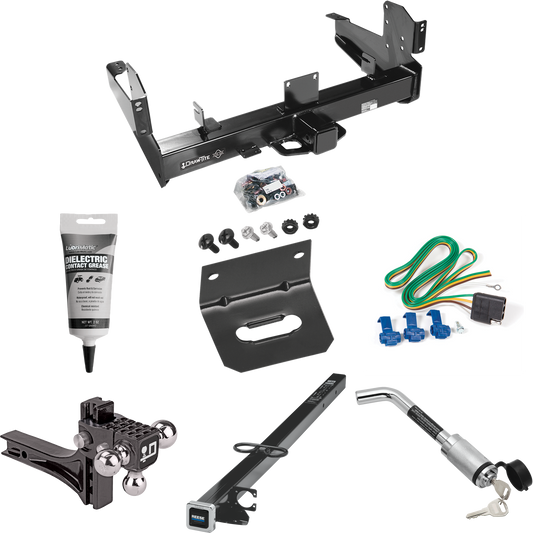 Fits 2003-2010 Dodge Ram 3500 Trailer Hitch Tow PKG w/ 4-Flat Wiring Harness + 2-1/2" to 2" Adapter 41" Length + Adjustable Drop Rise Triple Ball Ball Mount 1-7/8" & 2" & 2-5/16" Trailer Balls + Hitch Lock + Wiring Bracket + Electric Grease By Draw-T