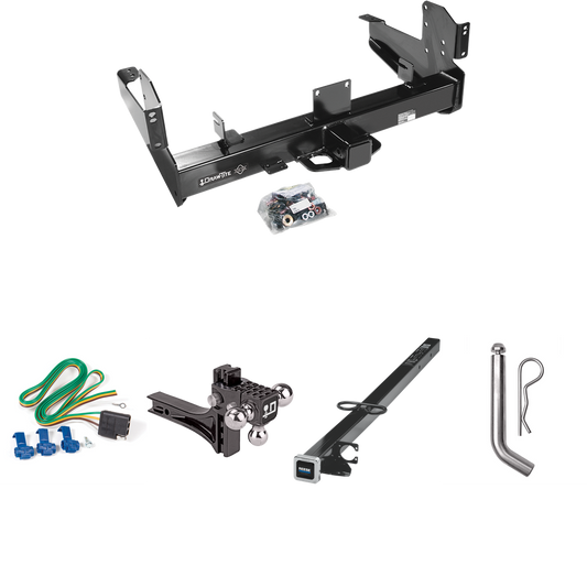 Fits 2011-2023 RAM 3500 Trailer Hitch Tow PKG w/ 4-Flat Wiring Harness + 2-1/2" to 2" Adapter 41" Length + Adjustable Drop Rise Triple Ball Ball Mount 1-7/8" & 2" & 2-5/16" Trailer Balls + Pin/Clip By Draw-Tite