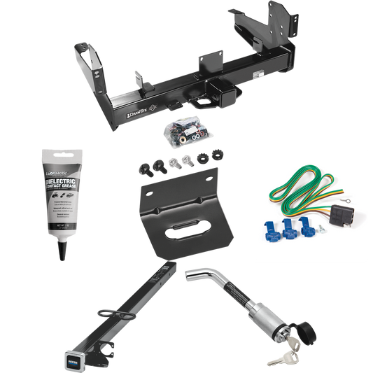 Se adapta al paquete de remolque con enganche de remolque RAM 2500 2011-2023 con arnés de cableado plano de 4 + adaptador de 2-1/2" a 2" de 41" de largo + bloqueo de enganche + soporte de cableado + grasa eléctrica de Draw-Tite