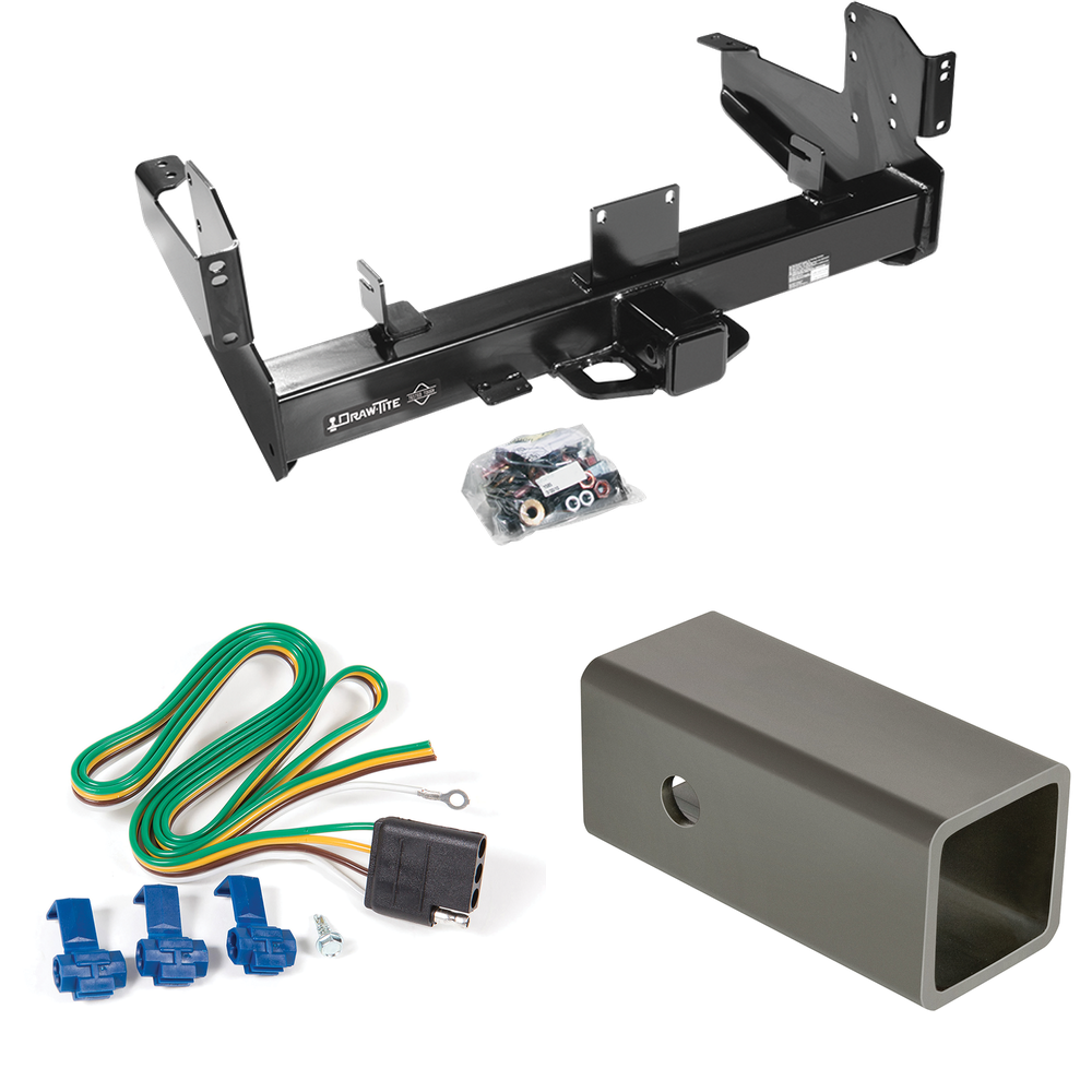 Fits 2011-2023 RAM 3500 Trailer Hitch Tow PKG w/ 4-Flat Wiring Harness + 2-1/2" to 2" Adapter 6" Length By Draw-Tite