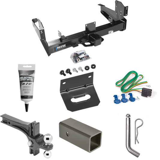 Fits 2011-2023 RAM 3500 Trailer Hitch Tow PKG w/ 4-Flat Wiring Harness + 2-1/2" to 2" Adapter 6" Length + Adjustable Drop Rise Dual Ball Ball Mount 2" & 2-5/16" Trailer Balls + Pin/Clip + Wiring Bracket + Electric Grease By Reese Towpower