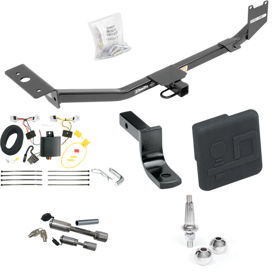 Fits 2013-2022 Nissan Sentra Trailer Hitch Tow PKG w/ 4-Flat Wiring Harness + Draw-Bar + Interchangeable 1-7/8" & 2" Balls + Hitch Cover + Dual Hitch & Coupler Locks (Excludes: SR & SV Models) By Draw-Tite