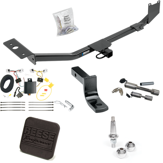 Fits 2013-2022 Nissan Sentra Trailer Hitch Tow PKG w/ 4-Flat Wiring Harness + Draw-Bar + Interchangeable 1-7/8" & 2" Balls + Hitch Cover + Dual Hitch & Coupler Locks (Excludes: SR & SV Models) By Reese Towpower