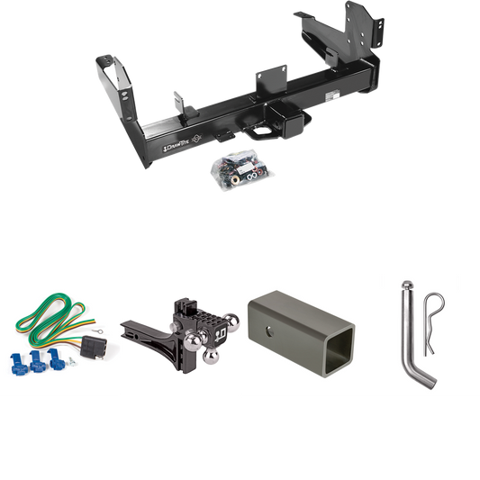 Fits 2003-2010 Dodge Ram 2500 Trailer Hitch Tow PKG w/ 4-Flat Wiring Harness + 2-1/2" to 2" Adapter 6" Length + Adjustable Drop Rise Triple Ball Ball Mount 1-7/8" & 2" & 2-5/16" Trailer Balls + Pin/Clip By Draw-Tite