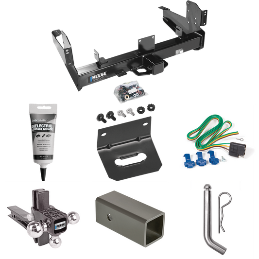 Fits 2011-2023 RAM 2500 Trailer Hitch Tow PKG w/ 4-Flat Wiring Harness + 2-1/2" to 2" Adapter 6" Length + Adjustable Drop Rise Triple Ball Ball Mount 1-7/8" & 2" & 2-5/16" Trailer Balls + Pin/Clip + Wiring Bracket + Electric Grease By Reese Towpower