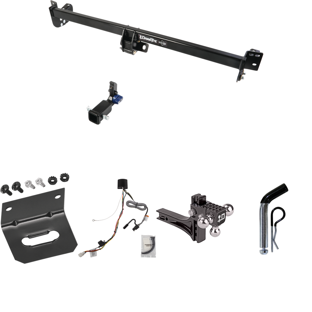 Fits 2021-2023 Toyota Sienna Trailer Hitch Tow PKG w/ 4-Flat Wiring Harness + Adjustable Drop Rise Triple Ball Ball Mount 1-7/8" & 2" & 2-5/16" Trailer Balls + Pin/Clip + Wiring Bracket By Draw-Tite