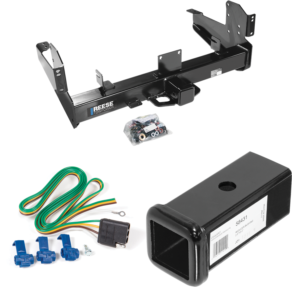 Fits 2011-2023 RAM 2500 Trailer Hitch Tow PKG w/ 4-Flat Wiring Harness + 2-1/2" to 2" Adapter 7" Length By Reese Towpower