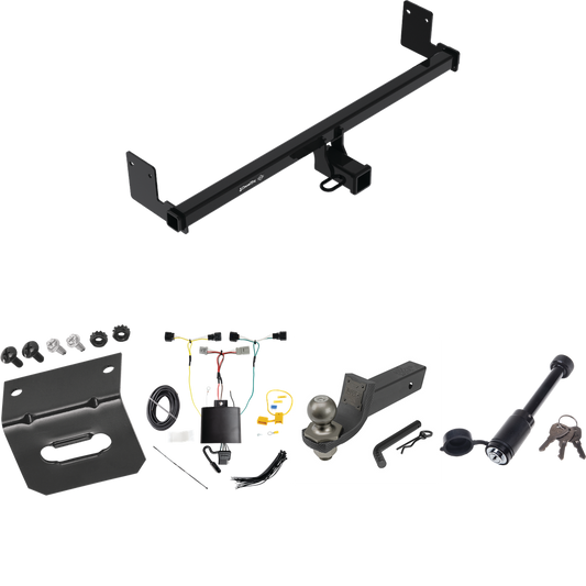 Fits 2018-2023 Hyundai Kona Trailer Hitch Tow PKG w/ 4-Flat Wiring + Interlock Tactical Starter Kit w/ 2" Drop & 2" Ball + Tactical Dogbone Lock + Wiring Bracket By Draw-Tite