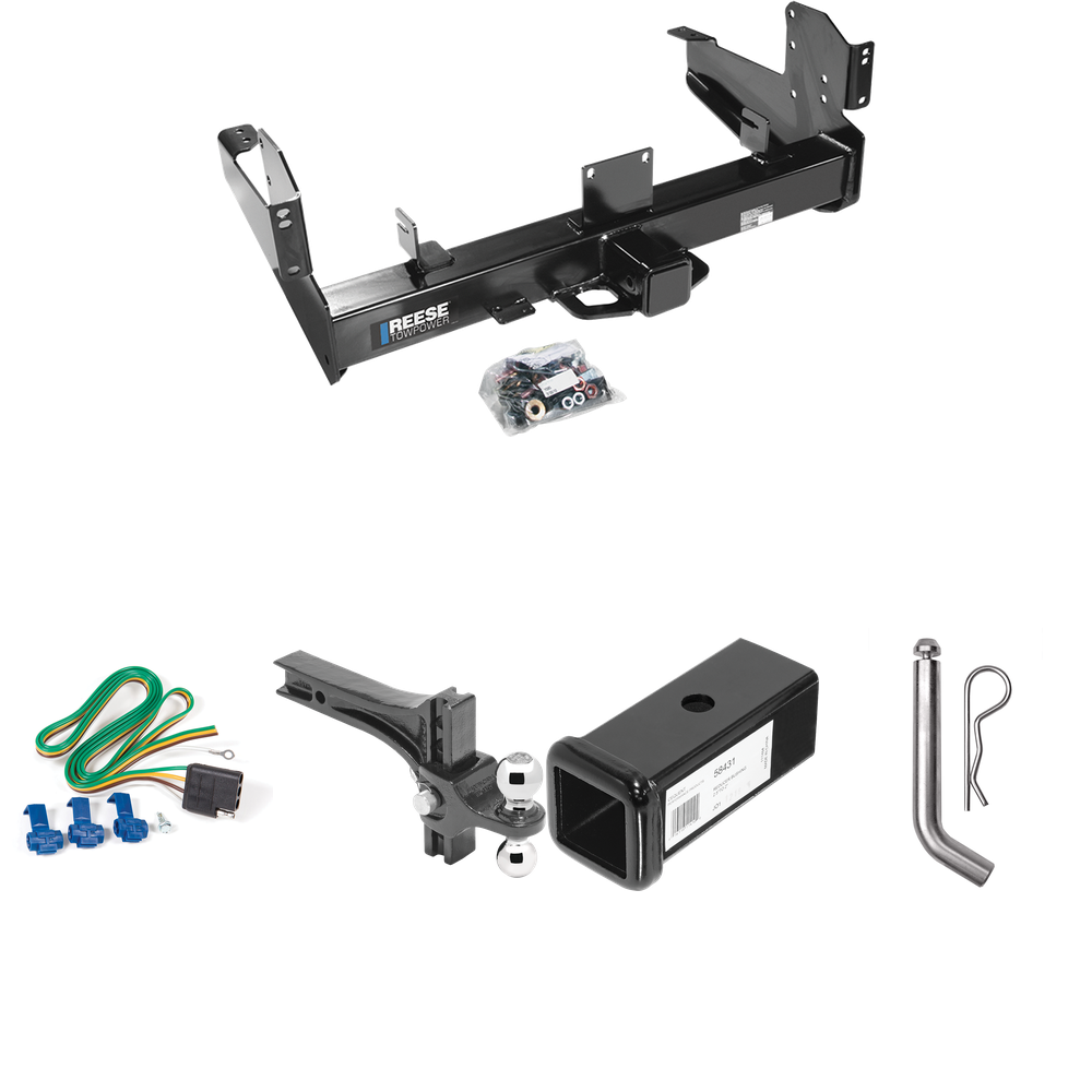 Fits 2011-2023 RAM 3500 Trailer Hitch Tow PKG w/ 4-Flat Wiring Harness + 2-1/2" to 2" Adapter 7" Length + Adjustable Drop Rise Dual Ball Ball Mount 2" & 2-5/16" Trailer Balls + Pin/Clip By Reese Towpower