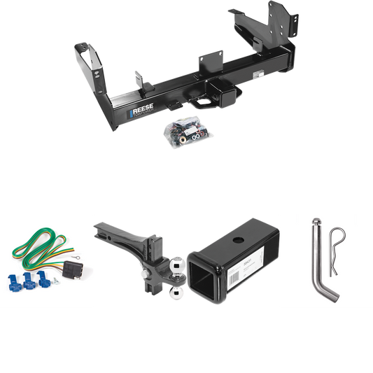 Fits 2011-2023 RAM 3500 Trailer Hitch Tow PKG w/ 4-Flat Wiring Harness + 2-1/2" to 2" Adapter 7" Length + Adjustable Drop Rise Dual Ball Ball Mount 2" & 2-5/16" Trailer Balls + Pin/Clip By Reese Towpower