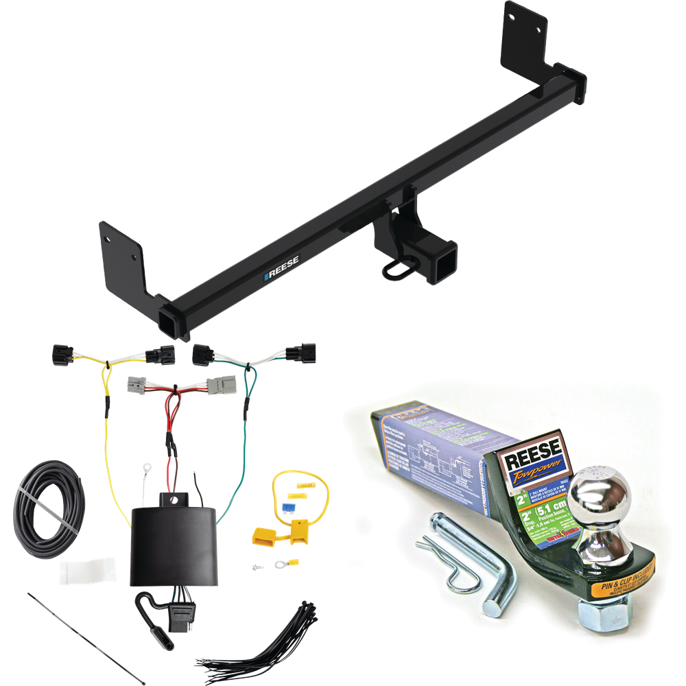 Fits 2018-2023 Hyundai Kona Trailer Hitch Tow PKG w/ 4-Flat Wiring + Starter Kit Ball Mount w/ 2" Drop & 1-7/8" Ball By Reese Towpower