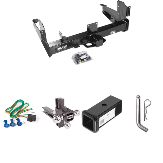 Fits 2003-2010 Dodge Ram 2500 Trailer Hitch Tow PKG w/ 4-Flat Wiring Harness + 2-1/2" to 2" Adapter 7" Length + Adjustable Drop Rise Triple Ball Ball Mount 1-7/8" & 2" & 2-5/16" Trailer Balls + Pin/Clip By Reese Towpower