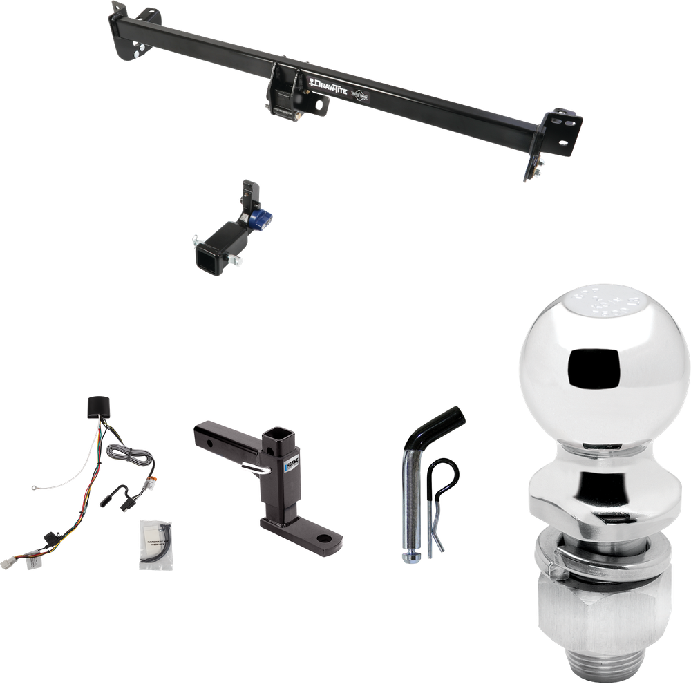 Fits 2021-2023 Toyota Sienna Trailer Hitch Tow PKG w/ 4-Flat Wiring Harness + Adjustable Drop Rise Ball Mount + Pin/Clip + 2" Ball By Draw-Tite