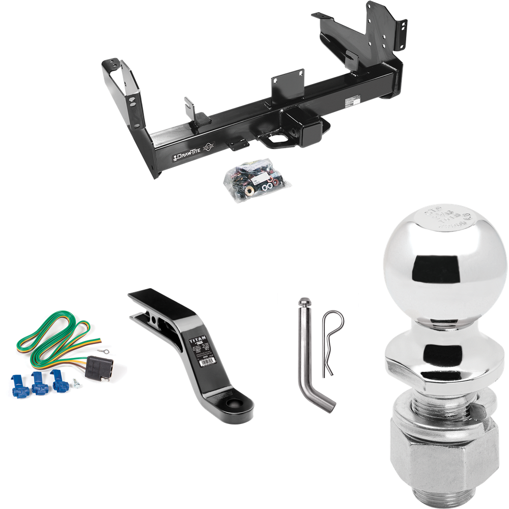 Fits 2003-2010 Dodge Ram 2500 Trailer Hitch Tow PKG w/ 4-Flat Wiring Harness + Ball Mount w/ 5" Drop + Pin/Clip + 2-5/16" Ball By Draw-Tite