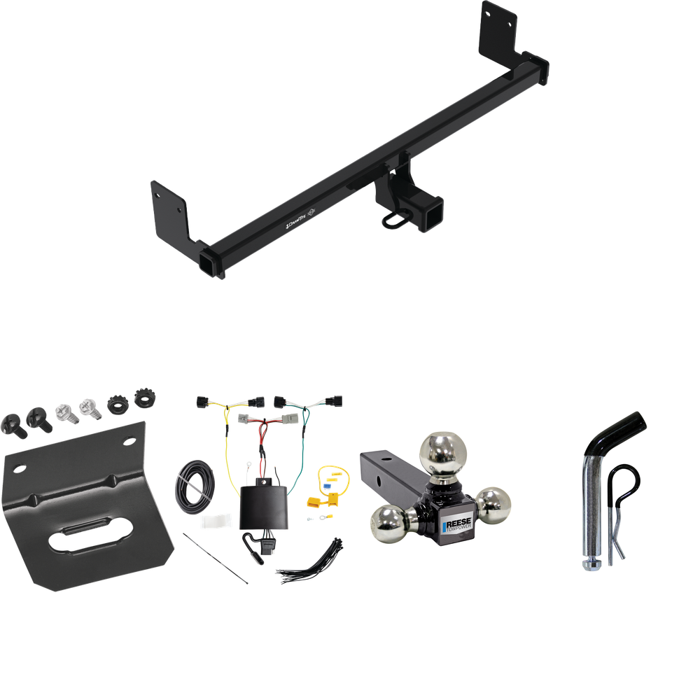 Fits 2018-2023 Hyundai Kona Trailer Hitch Tow PKG w/ 4-Flat Wiring Harness + Triple Ball Ball Mount 1-7/8" & 2" & 2-5/16" Trailer Balls + Pin/Clip + Wiring Bracket By Draw-Tite