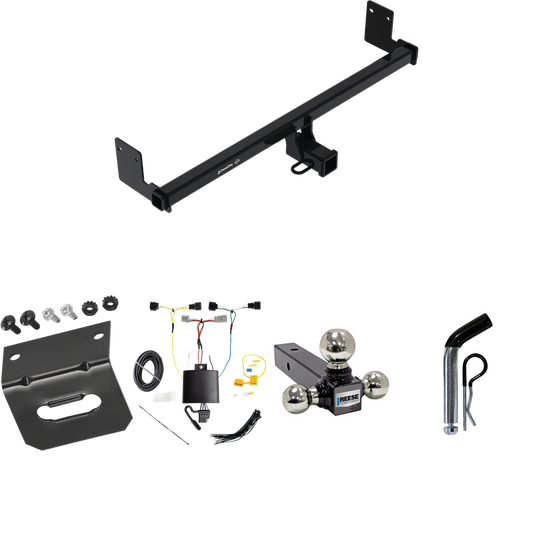 Fits 2018-2023 Hyundai Kona Trailer Hitch Tow PKG w/ 4-Flat Wiring Harness + Triple Ball Ball Mount 1-7/8" & 2" & 2-5/16" Trailer Balls + Pin/Clip + Wiring Bracket By Draw-Tite