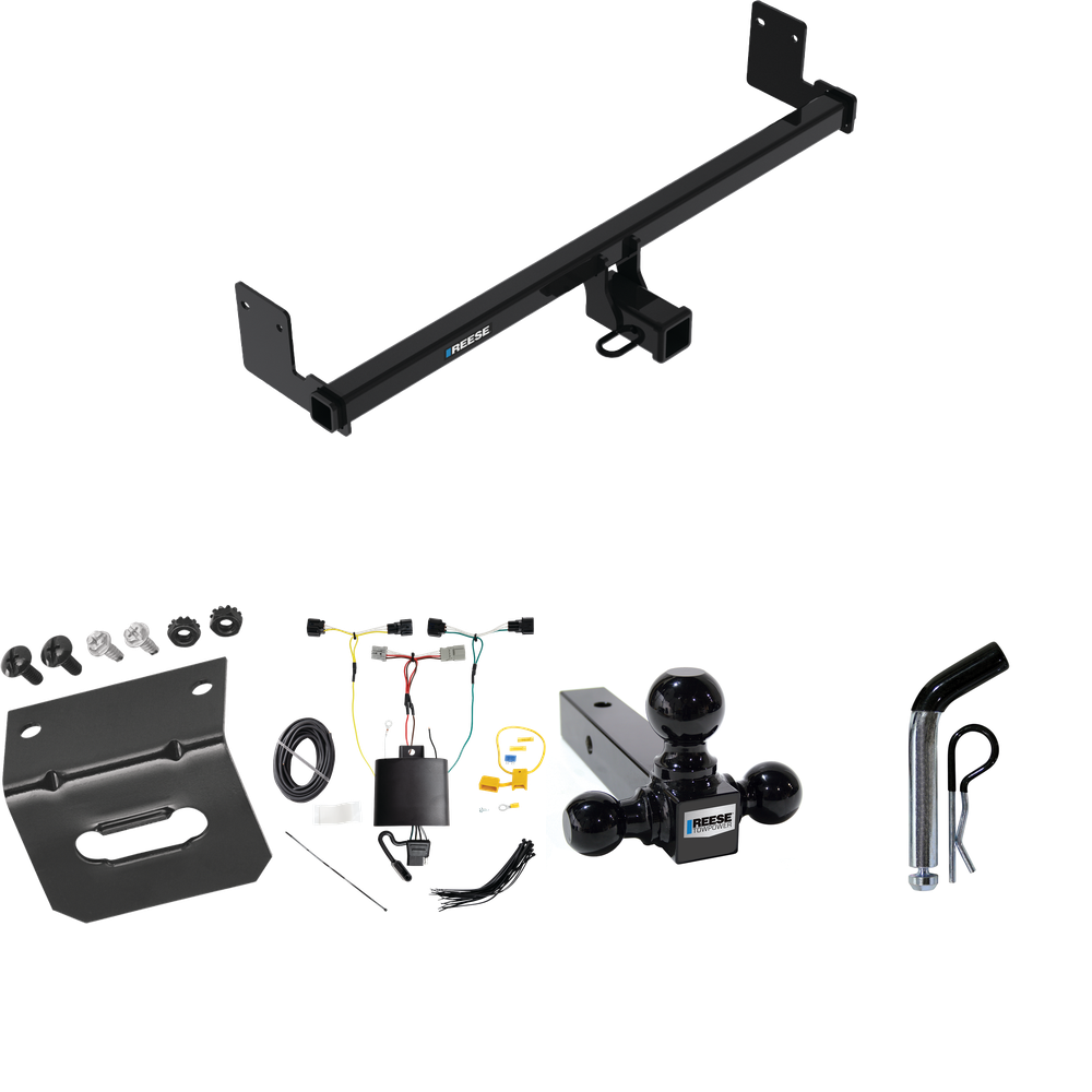 Fits 2018-2023 Hyundai Kona Trailer Hitch Tow PKG w/ 4-Flat Wiring Harness + Triple Ball Ball Mount 1-7/8" & 2" & 2-5/16" Trailer Balls + Pin/Clip + Wiring Bracket By Reese Towpower