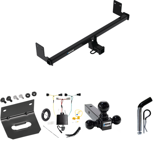 Fits 2018-2023 Hyundai Kona Trailer Hitch Tow PKG w/ 4-Flat Wiring Harness + Triple Ball Ball Mount 1-7/8" & 2" & 2-5/16" Trailer Balls + Pin/Clip + Wiring Bracket By Reese Towpower