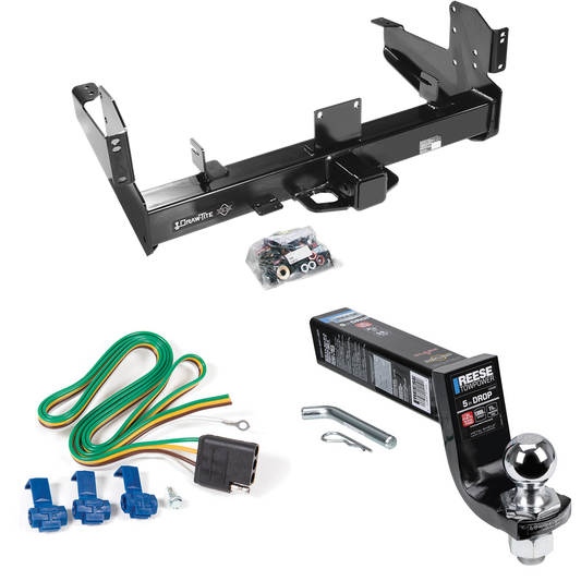 Fits 2011-2023 RAM 3500 Trailer Hitch Tow PKG w/ 4-Flat Wiring Harness + Interlock Ball Mount Starter Kit 5" Drop w/ 2" Ball By Draw-Tite