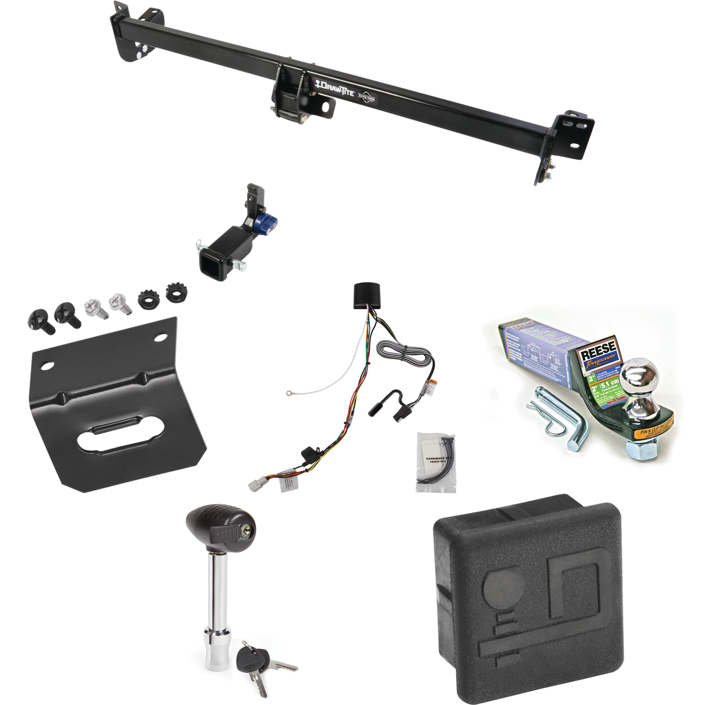 Fits 2021-2023 Toyota Sienna Trailer Hitch Tow PKG w/ 4-Flat Wiring + Starter Kit Ball Mount w/ 2" Drop & 1-7/8" Ball + Wiring Bracket + Hitch Lock + Hitch Cover By Draw-Tite