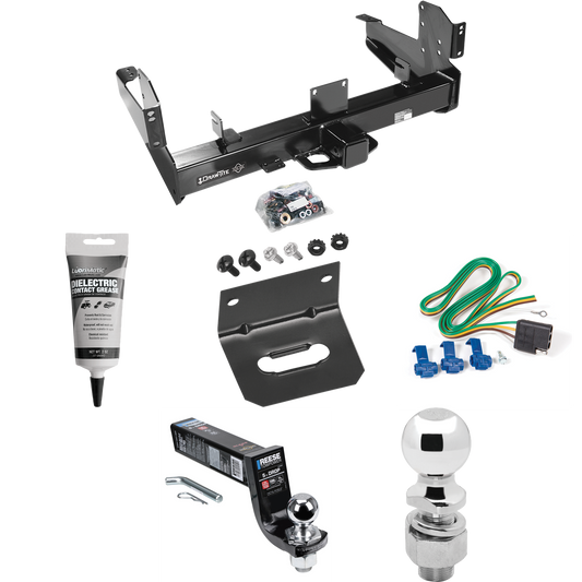 Fits 2003-2010 Dodge Ram 2500 Trailer Hitch Tow PKG w/ 4-Flat Wiring Harness + Interlock Ball Mount Starter Kit 5" Drop w/ 2" Ball + 2-5/16" Ball + Wiring Bracket + Electric Grease By Draw-Tite