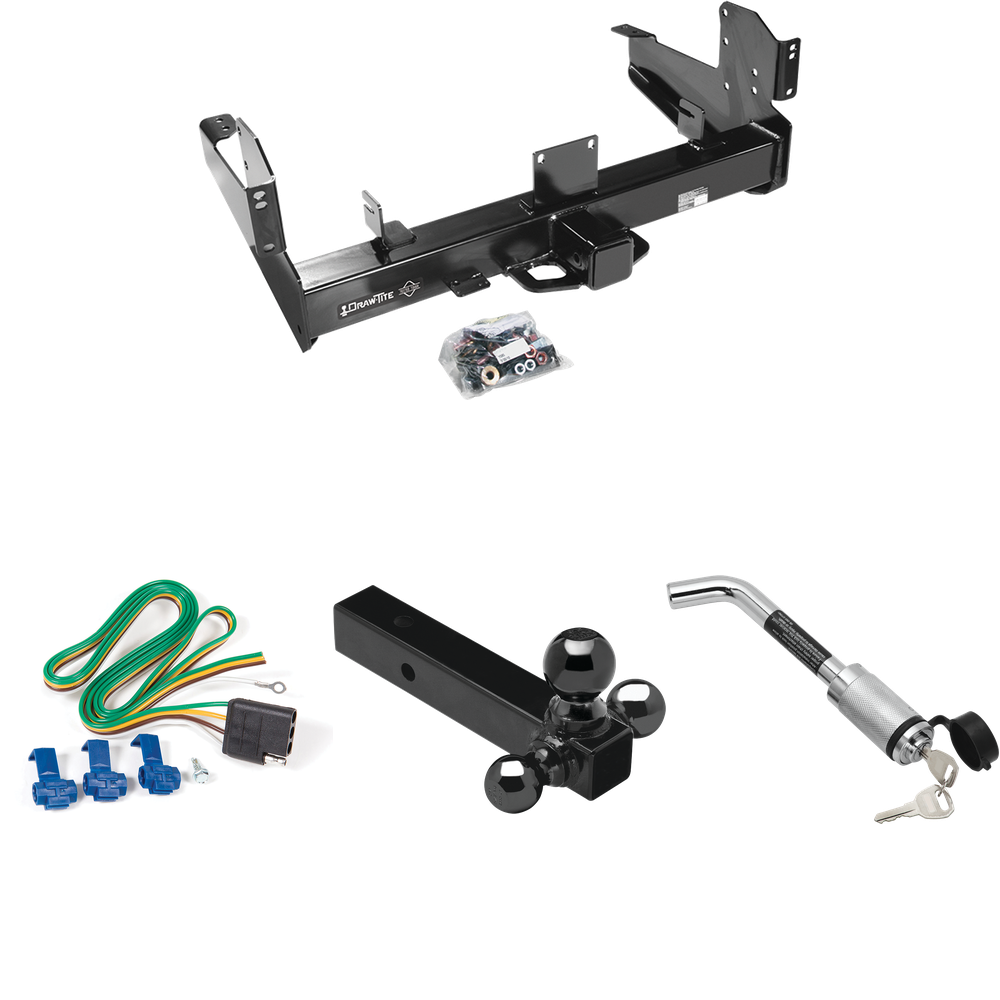 Fits 2011-2023 RAM 2500 Trailer Hitch Tow PKG w/ 4-Flat Wiring Harness + Triple Ball Ball Mount 1-7/8" & 2" & 2-5/16" Trailer Balls + Hitch Lock By Draw-Tite