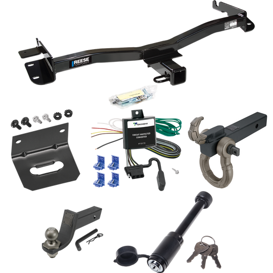 Fits 1998-2003 Toyota Sienna Trailer Hitch Tow PKG w/ 4-Flat Wiring + Interlock Tactical Starter Kit w/ 3-1/4" Drop & 2" Ball + Tactical Hook & Shackle Mount + Tactical Dogbone Lock + Wiring Bracket By Reese Towpower