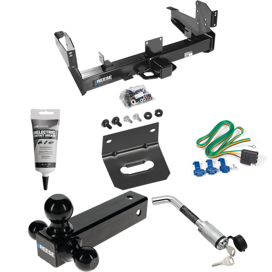 Fits 2011-2023 RAM 2500 Trailer Hitch Tow PKG w/ 4-Flat Wiring Harness + Triple Ball Ball Mount 1-7/8" & 2" & 2-5/16" Trailer Balls + Hitch Lock + Wiring Bracket + Electric Grease By Reese Towpower