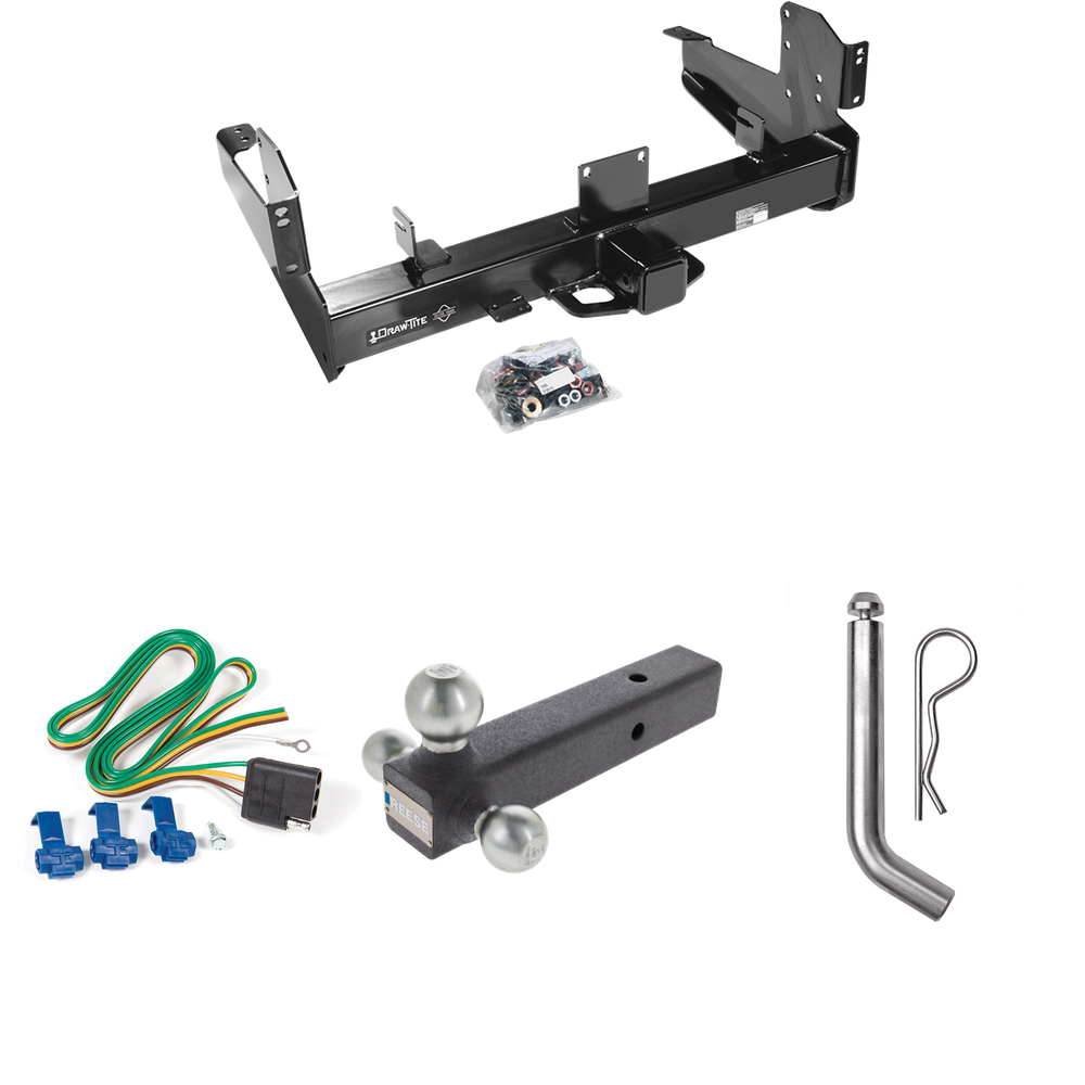 Fits 2011-2023 RAM 3500 Trailer Hitch Tow PKG w/ 4-Flat Wiring Harness + Triple Ball Ball Mount 1-7/8" & 2" & 2-5/16" Trailer Balls + Pin/Clip By Draw-Tite