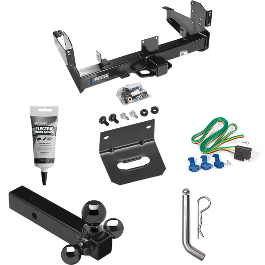 Fits 2011-2023 RAM 3500 Trailer Hitch Tow PKG w/ 4-Flat Wiring Harness + Triple Ball Ball Mount 1-7/8" & 2" & 2-5/16" Trailer Balls + Pin/Clip + Wiring Bracket + Electric Grease By Reese Towpower