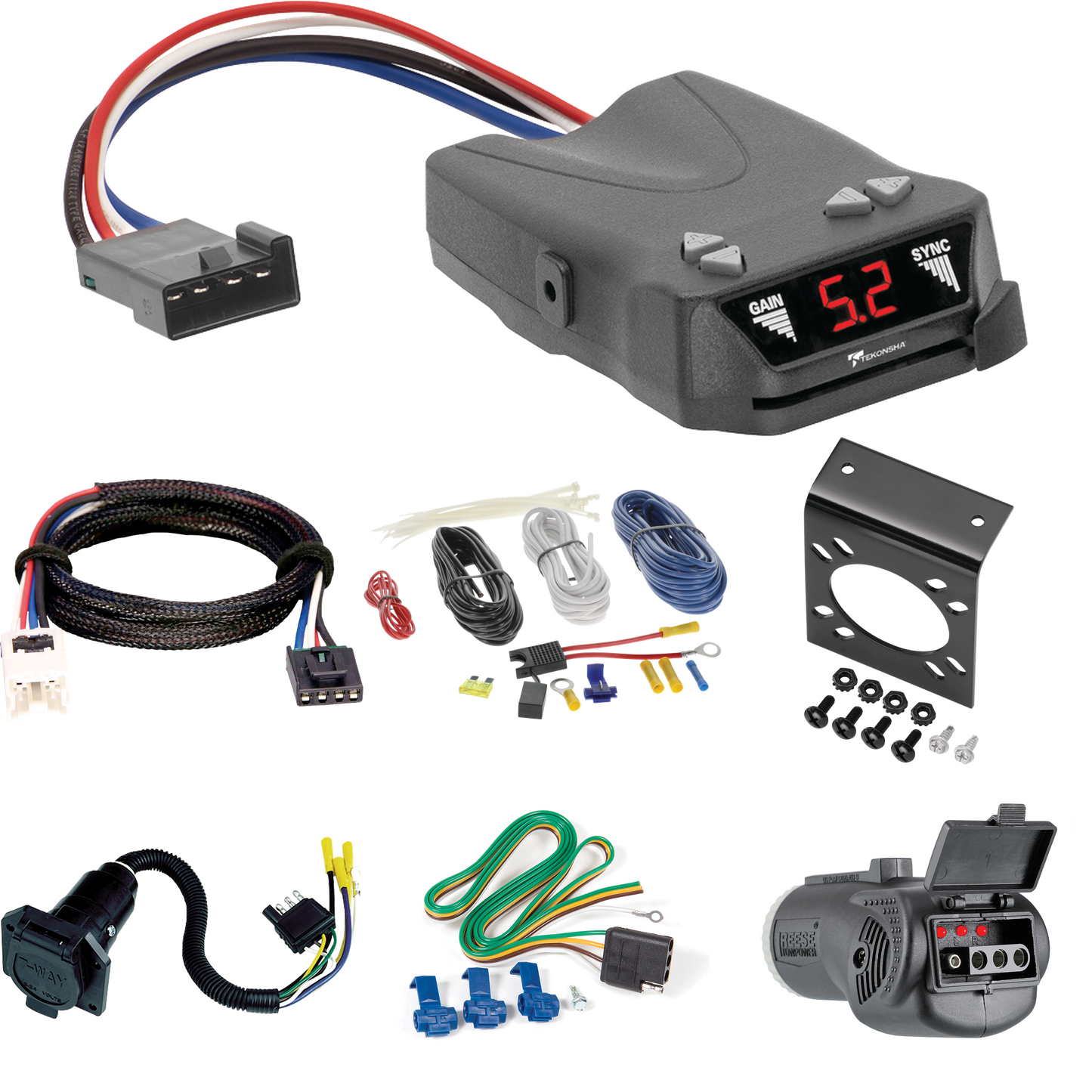 Fits 2017-2024 Nissan Titan 7-Way RV Wiring + Tekonsha Brakeman IV Brake Control + Plug & Play BC Adapter + 2 in 1 Tester & 7-Way to 4-Way Adapter (Excludes: Titan XD or w/Factory 7-Way Wiring Models) By Reese Towpower