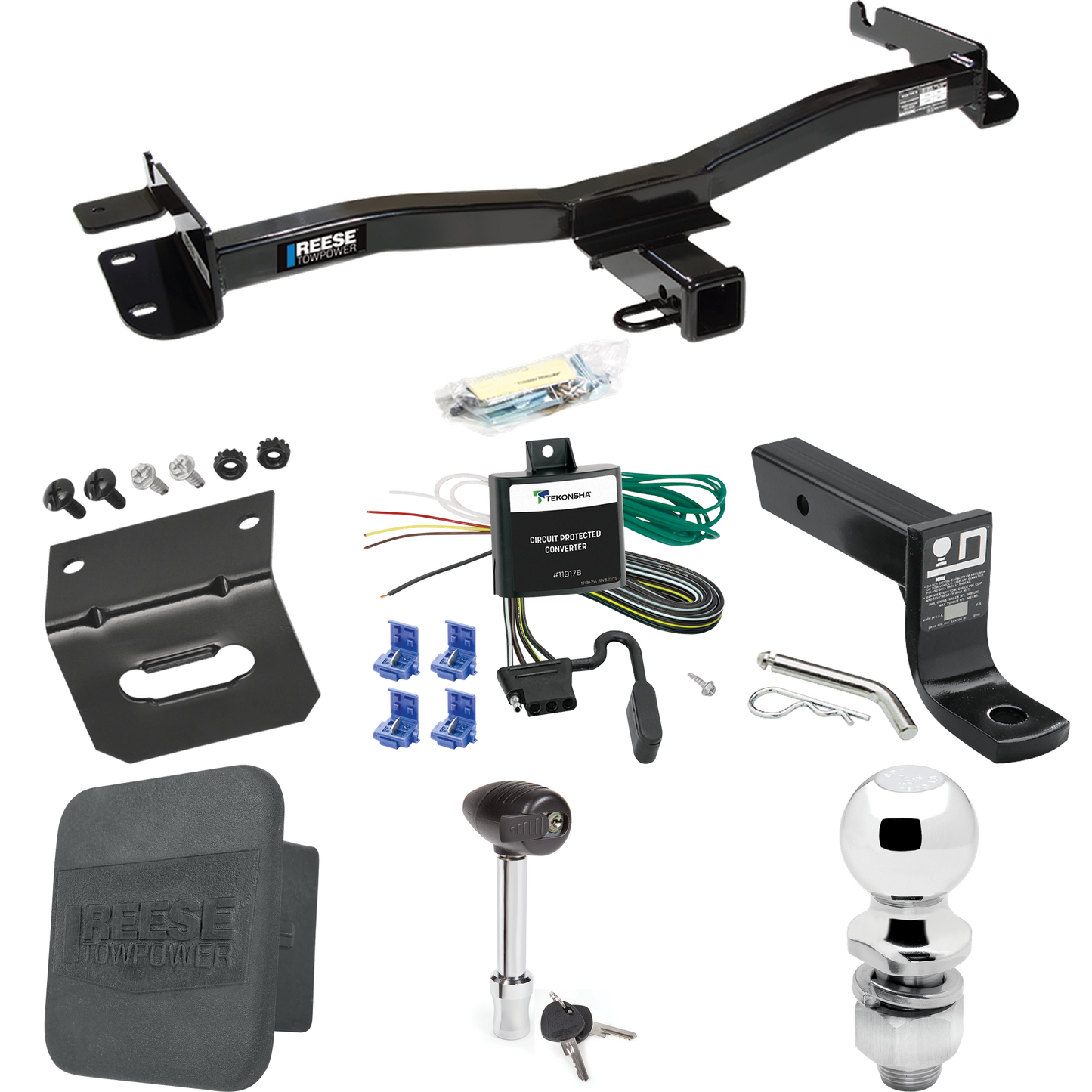 Fits 1998-2003 Toyota Sienna Trailer Hitch Tow PKG w/ 4-Flat Wiring + Ball Mount w/ 4" Drop + 2" Ball + Wiring Bracket + Hitch Lock + Hitch Cover By Reese Towpower