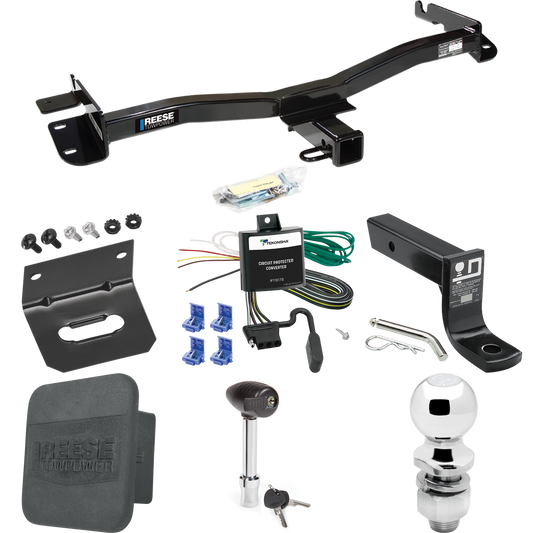 Se adapta al paquete de enganche de remolque Toyota Sienna 1998-2003 con cableado plano de 4 + soporte de bola con caída de 4" + bola de 2" + soporte de cableado + bloqueo de enganche + cubierta de enganche de Reese Towpower