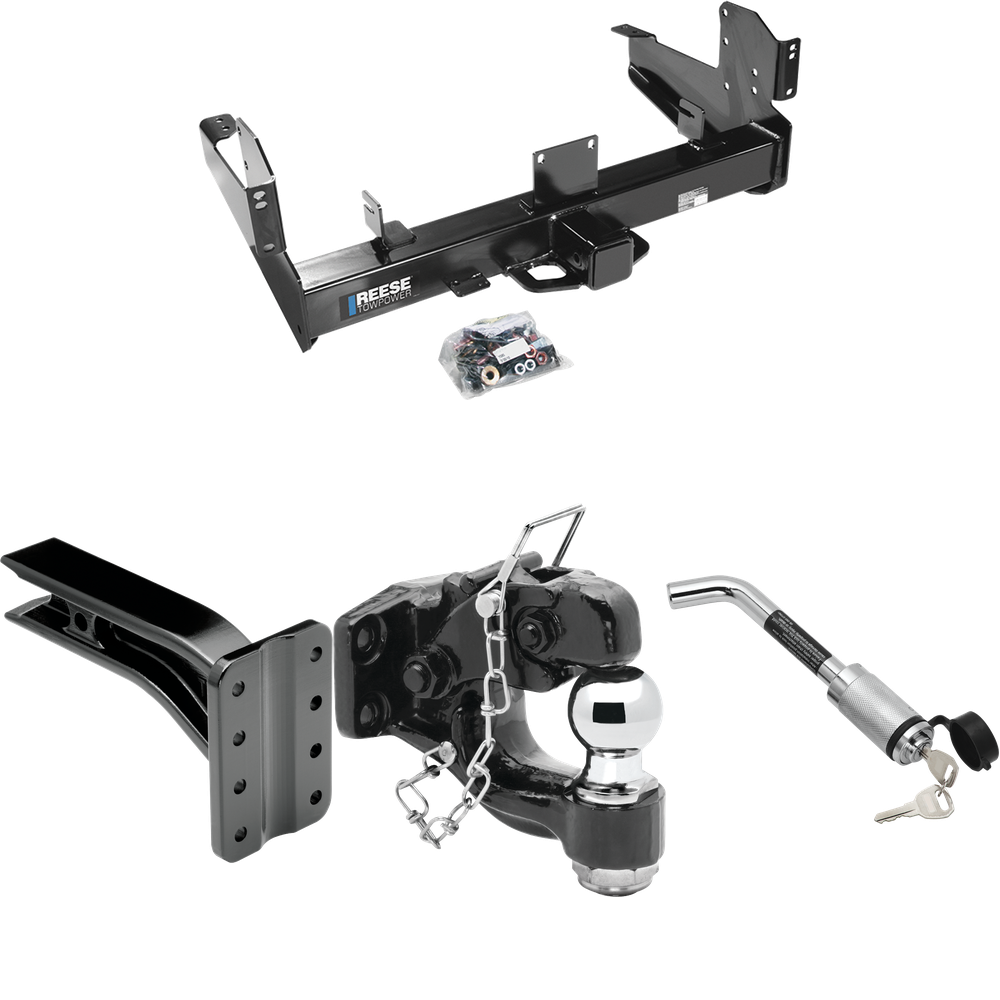 Fits 2003-2010 Dodge Ram 3500 Trailer Hitch Tow PKG w/ Pintle Hook Mounting Plate + Pintle Hook & 2" Ball Combination + Hitch Lock By Reese Towpower