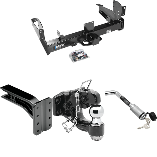 Fits 2003-2010 Dodge Ram 3500 Trailer Hitch Tow PKG w/ Pintle Hook Mounting Plate + Pintle Hook & 2" Ball Combination + Hitch Lock By Reese Towpower