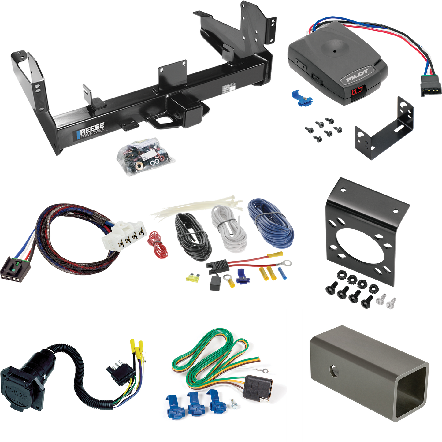 Fits 2003-2009 Dodge Ram 2500 Trailer Hitch Tow PKG w/ Pro Series Pilot Brake Control + Plug & Play BC Adapter + 7-Way RV Wiring By Reese Towpower