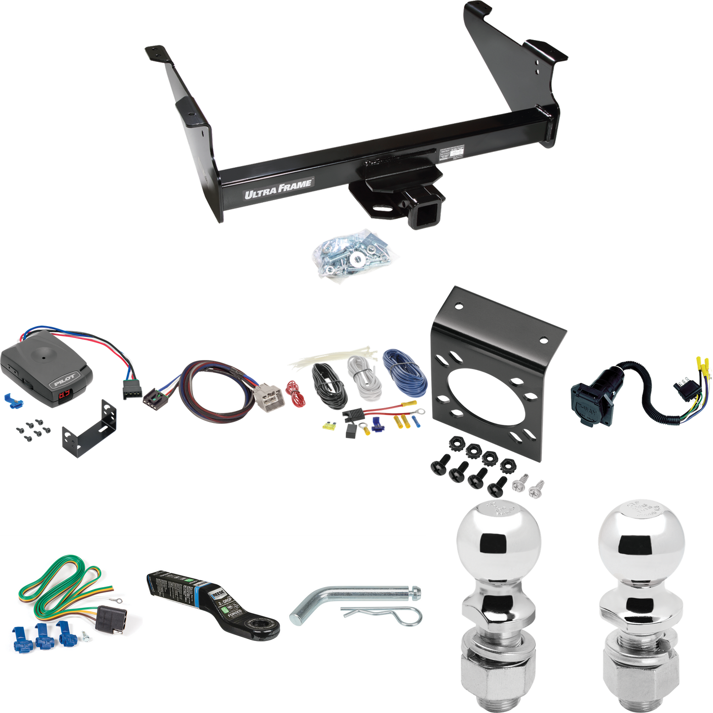 Fits 2011-2012 RAM 2500 Trailer Hitch Tow PKG w/ Pro Series Pilot Brake Control + Plug & Play BC Adapter + 7-Way RV Wiring + 2" & 2-5/16" Ball & Drop Mount By Draw-Tite