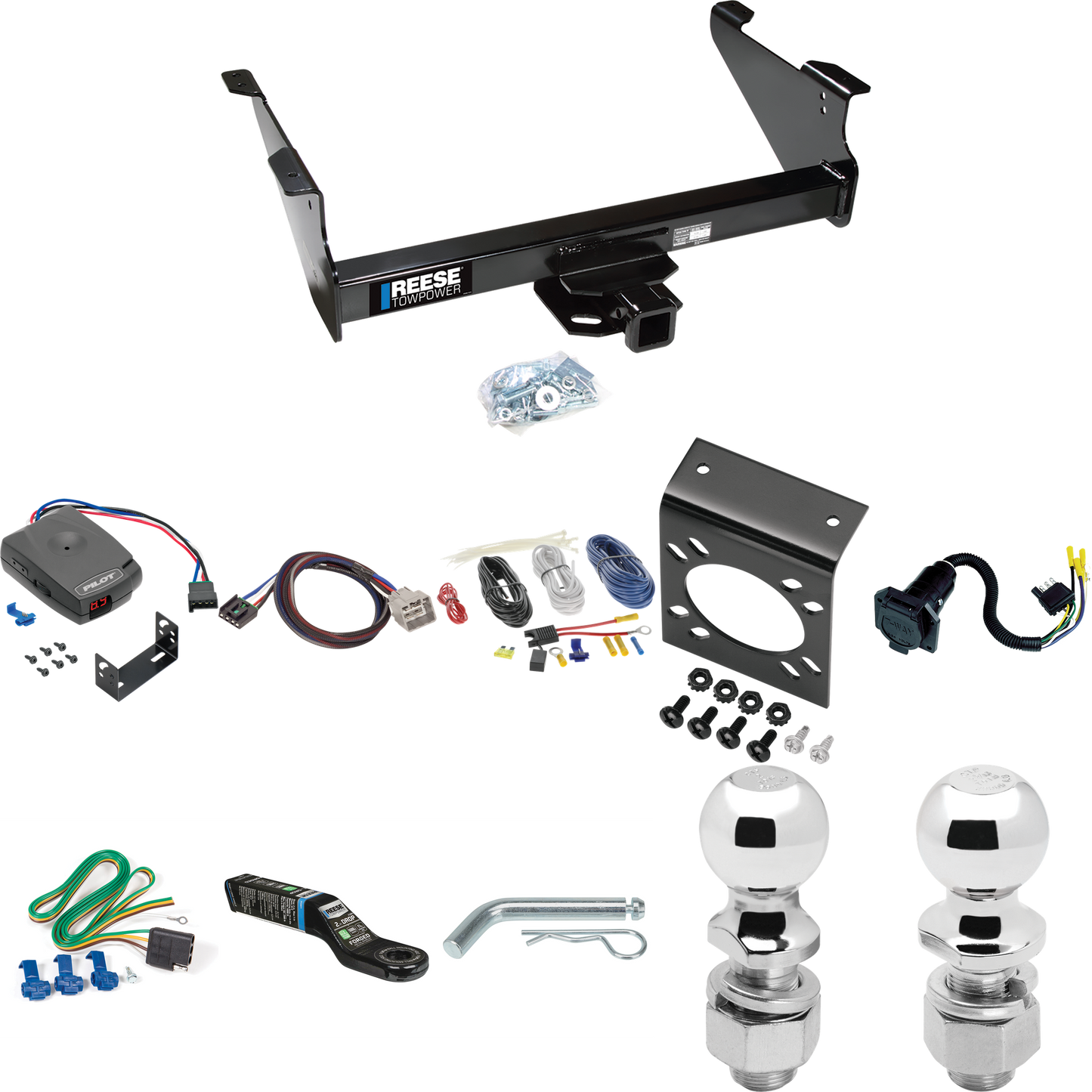 Fits 2011-2012 RAM 3500 Trailer Hitch Tow PKG w/ Pro Series Pilot Brake Control + Plug & Play BC Adapter + 7-Way RV Wiring + 2" & 2-5/16" Ball & Drop Mount By Reese Towpower